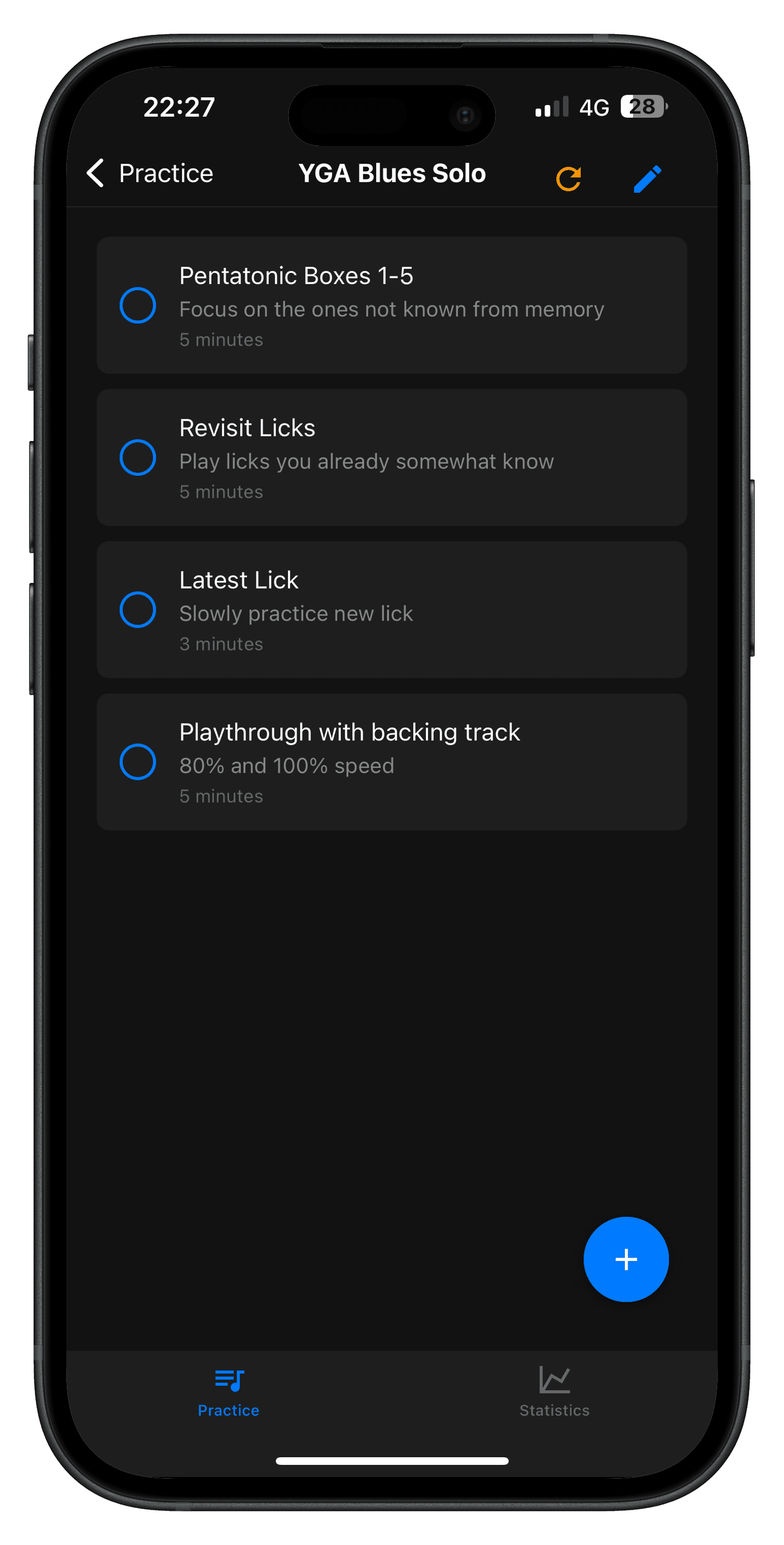 Practice routine management interface