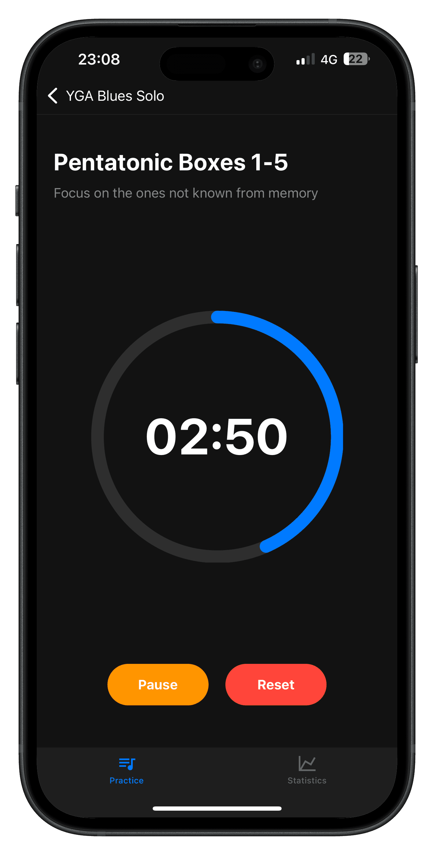 Structured practice session interface